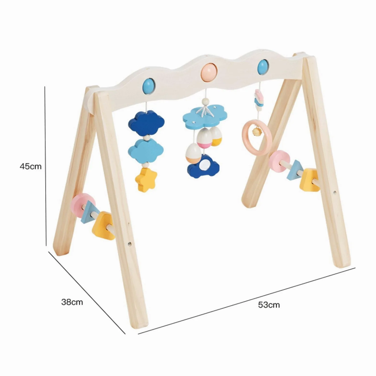 Kinder Fitnessständer Babyspielbogen Holz Spielrahmen Aktivitätsbogen Motoriktrainer mit Stabilem Buchenholz Rahmen Und Hängenden Formen Unterstützt