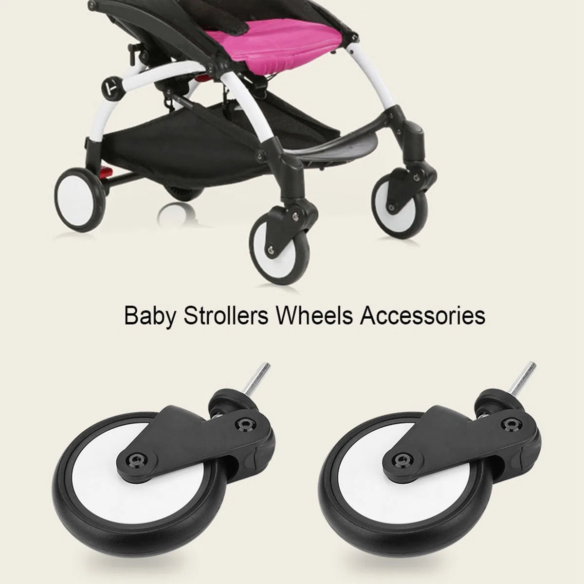 Universal Kinderwagen Räder Ersatz, 13 Cm Raddurchmesser Gummiräder-Zubehör für Kinderwagen Einfache Installation mit 360-Grad-Drehung (Ein Paar Vorderräder)