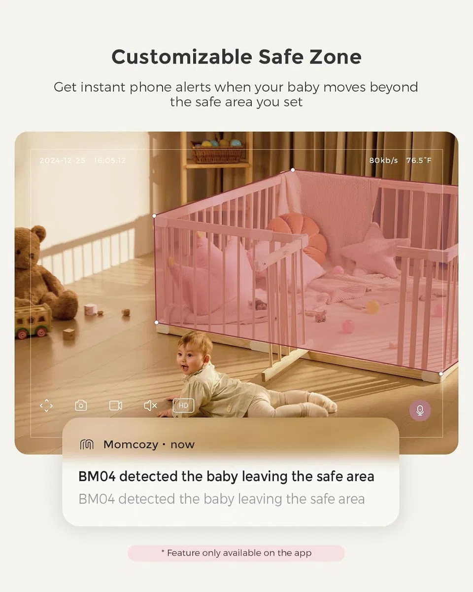 momcozy Babyphone mit 2 Kamera App, 5 Zoll WLAN Video Babyphone mit Kamera und Audio, 4×Zoom, Bewegungs und Weinenkennung, sicherer Zaun, klare Nachtsicht, 2-Wege-Gespräch, Foto & Videoaufzeichnung