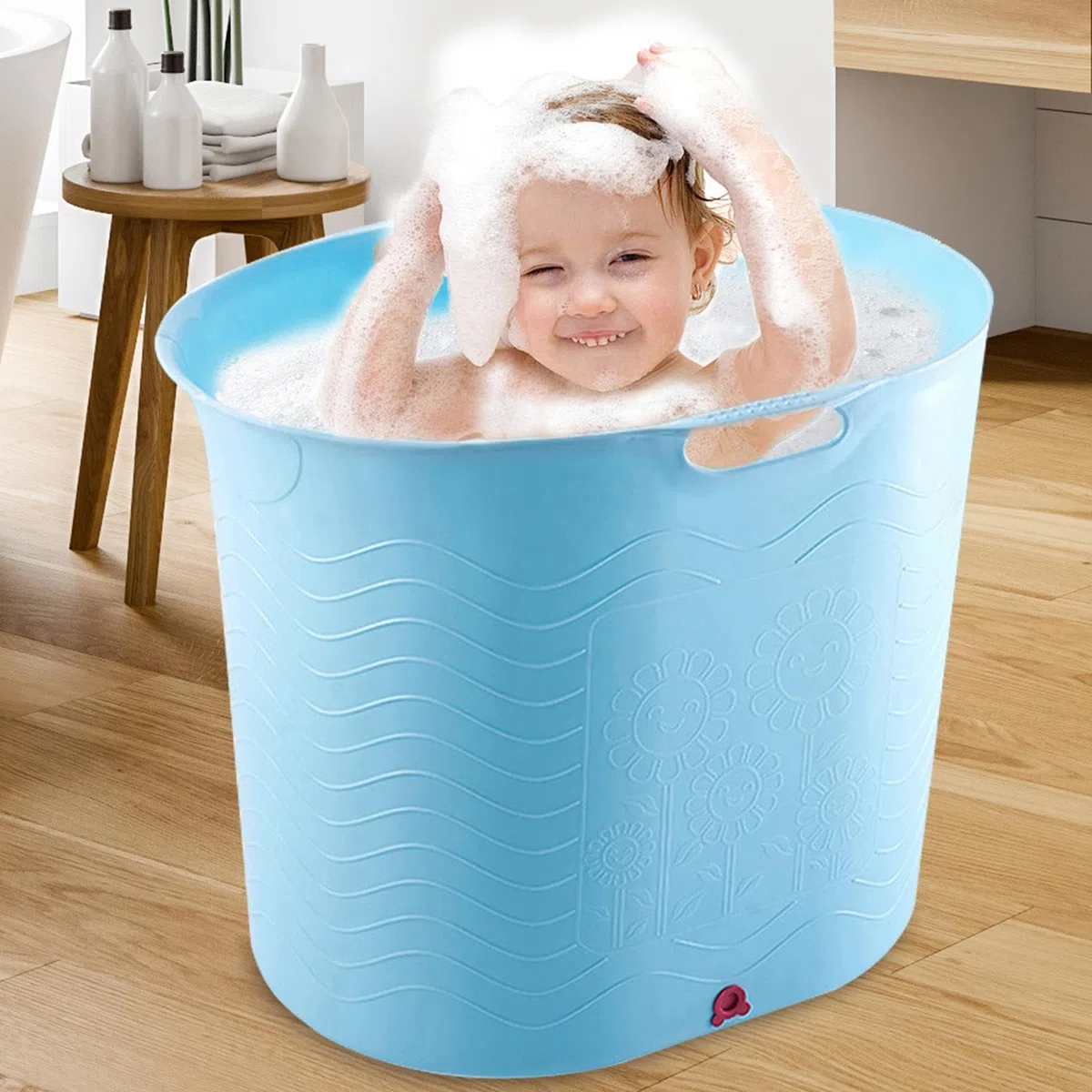 Kinderbadewanne Tragbarer Badeeimer, Mobiler Badezuber, Zubehör, Badartikel | Spa-Erlebnis für daheim, unterwegs oder im Urlaub für Babybadezeit, Kinderbadewanne, rutschfeste Kleinkindwanne, Baby-
