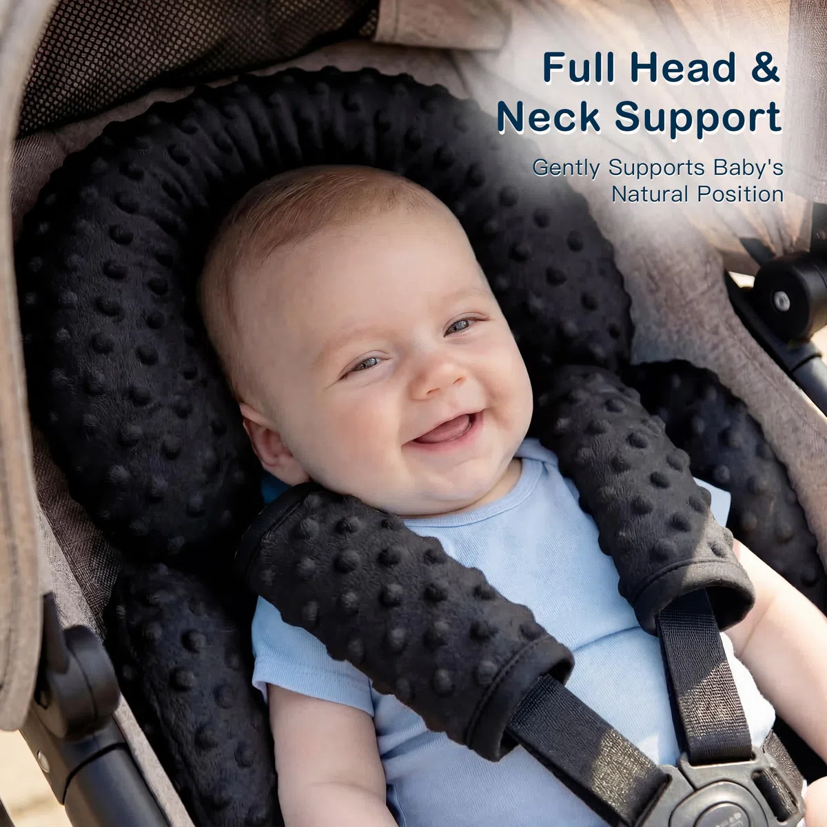 Pro Goleem Autositz-Einsatz, Baby-Kopf-Nacken-Körperstütze, weiche Minky- und Mikrofaser-Autositz-Einsatzkissen, perfekt für Autositz, Kinderwagen, 2-in-1 wendbar, Jungen und Mädchen, Schwarz
