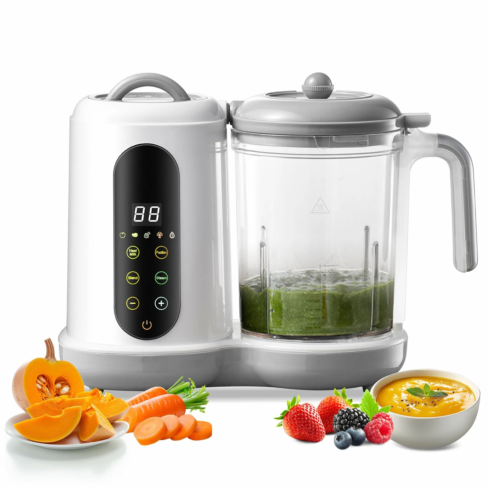 4-in-1 Babybrei Zubereiter & Dampfgarer Mixer Baby, 400ml Baby Küchenmaschine mit Touchscreen, Automatische Reinigung, Zum Garen, Mixen & Aufwärmen von Babynahrung, BPA-frei
