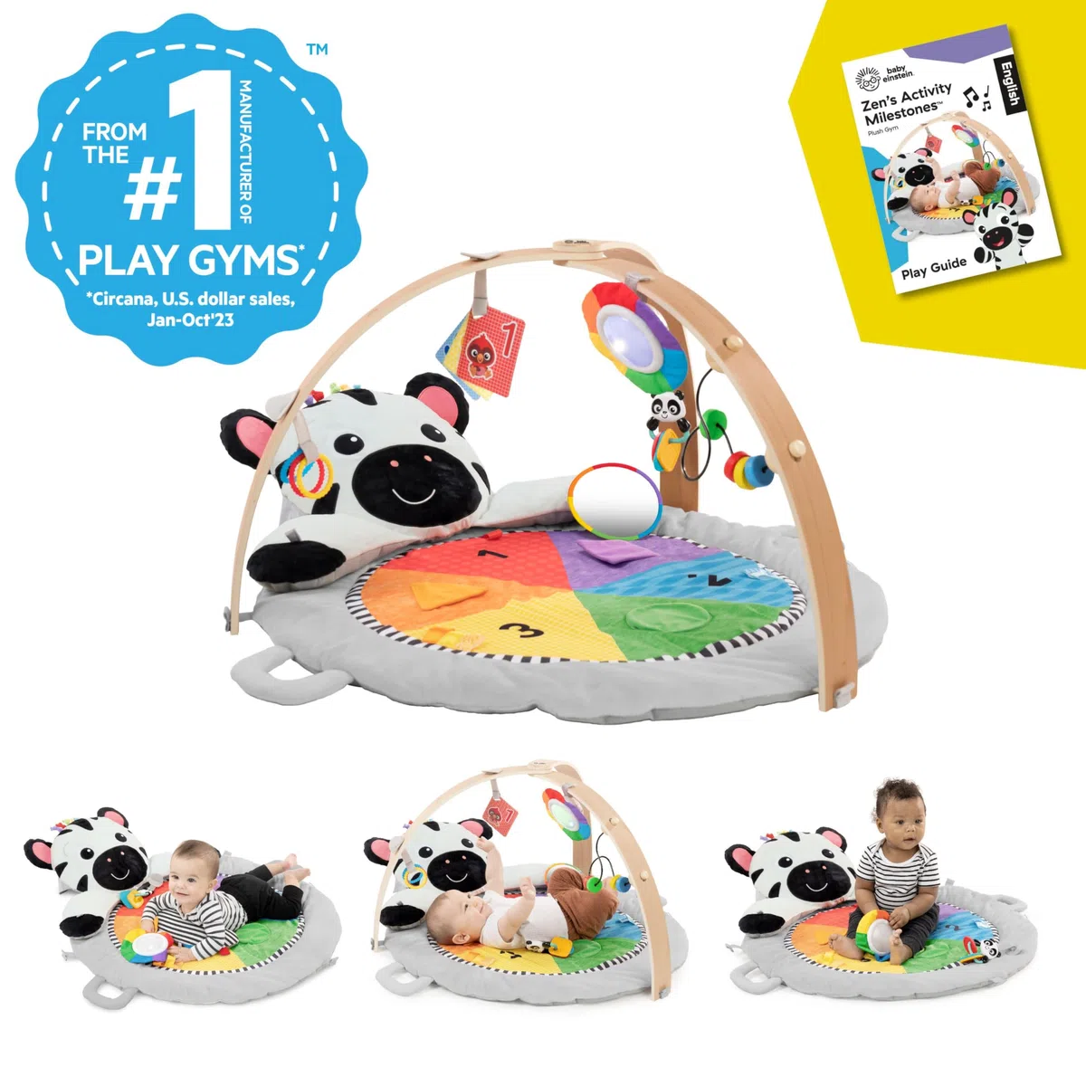 Baby Einstein Plüsch Spielbogen mit Holzstange - Zen Aktivitäts-Meilensteine, Baby Spielmatte für Säuglinge bis Kleinkinder, 0-12 Monate, Maschinenwaschbar