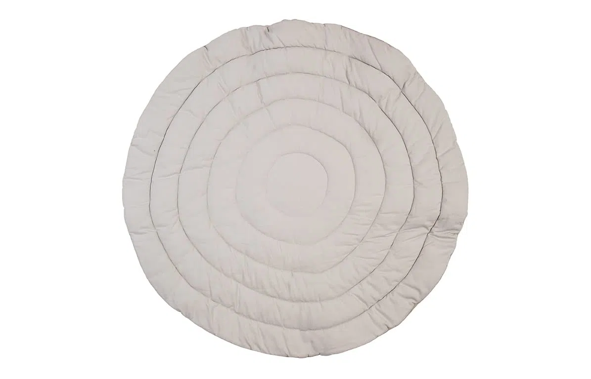 Kindsgut Krabbeldecke Baby rund 120 cm, Baumwolle, Punkte Grau | Gepolsterte Spieldecke 5 cm ab Geburt, OEKO-TEX, Krabbelmatte für Motorik und Bauchlage, waschbar, rollbar, Unisex