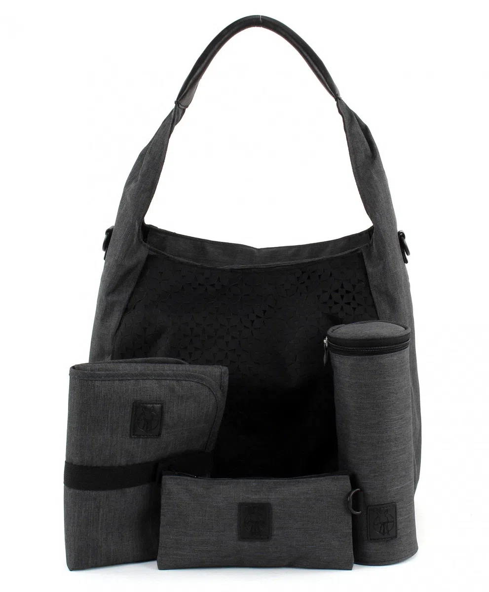 LÄSSIG Baby Wickeltasche Babytasche Stylische Tasche inkl. Wickelzubehör/Casual Hobo Bag Black
