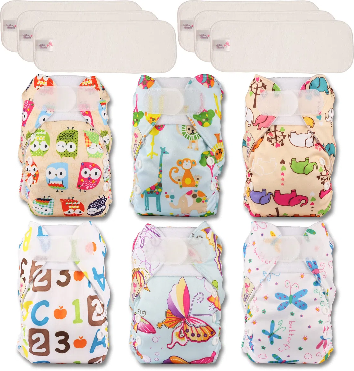 Littles & Bloomz Pocket Mehrwegwindeln Baby Windel Neugeborene und Frühchen 6 Neugeborene Windeln 6 Neugeborene Microfasereinlagen NB-603MF6
