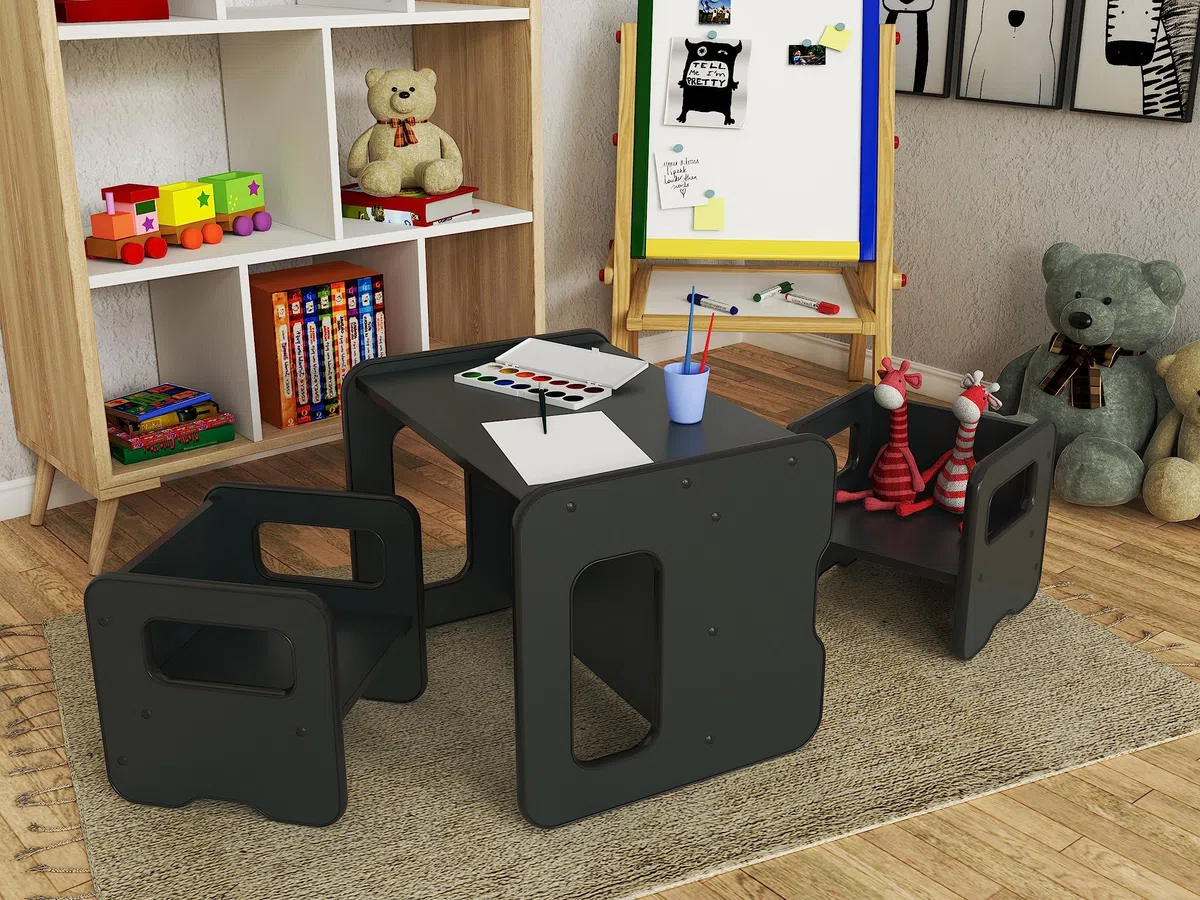 defiPad Sitzbank für Kinder | Kindersitzbank durch Drehen als Kindertisch verwendbar | Sitzbank Holz mit 2 Sitzhöhen | Kinder Tisch Funktion | Kindersitzgruppe Element |