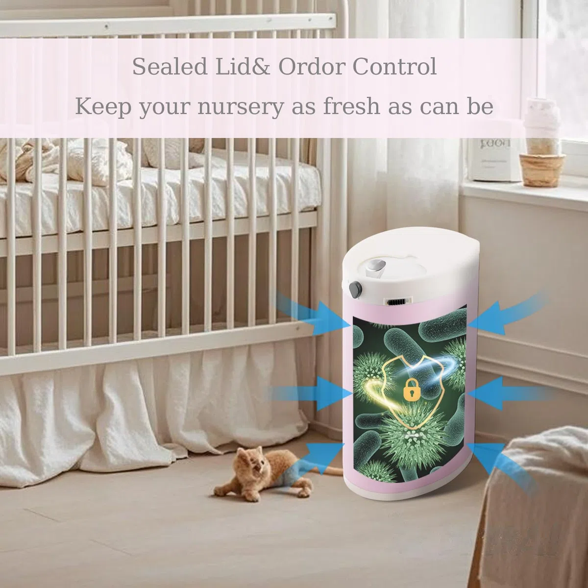 Windeleimer Geruchsdicht, Baby Windeleimer mit Deckel,Fasst bis zu 50 Windeln, Baby Mülleimer Geruchsdicht Windelmülleimer,Mülleimer für Babyzimmer,Mutterzimmer,Rosa