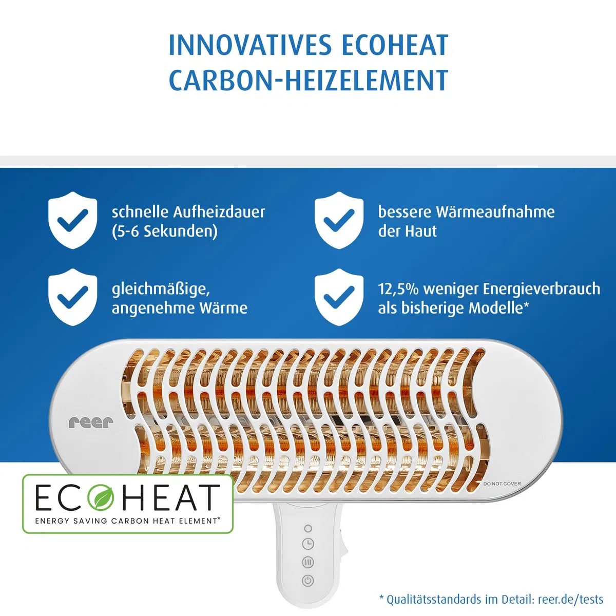 reer HeatCare+ Flex Wickeltisch-Wärmestrahler | EcoHeat Carbon Heizelement | Infrarot-Heizstrahler mit Standfuß & neigbarem Kopf | Wärmespender für Babys | Energiesparend | 2in1 Wand- oder Standgerät