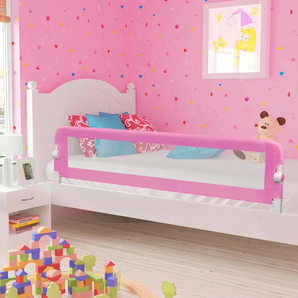 Kleinkind-Bettschutzgitter Rosa 180x42 cm mit atmungsaktivem Sicherheit Netz, klappbar und höhenverstellbar, tragbar, geeignet für Kinderbett, Elternbett, Familienbett, Reisebett