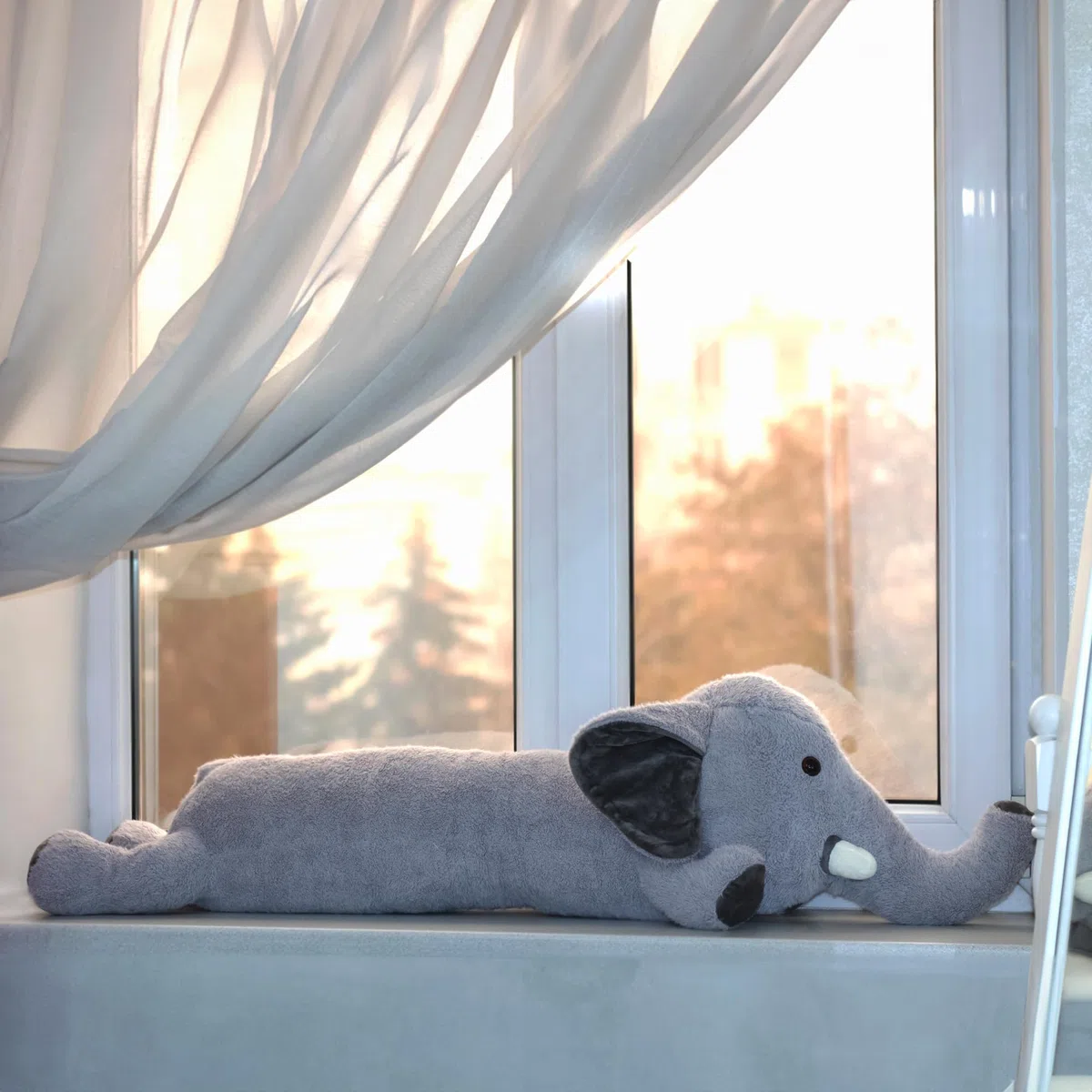 Seitenschläferkissen Elefant für Kinder, Kuschelkissen, Kuscheltier XXL Plüschtier, Stofftier, Schmusekissen, Grau 100cm