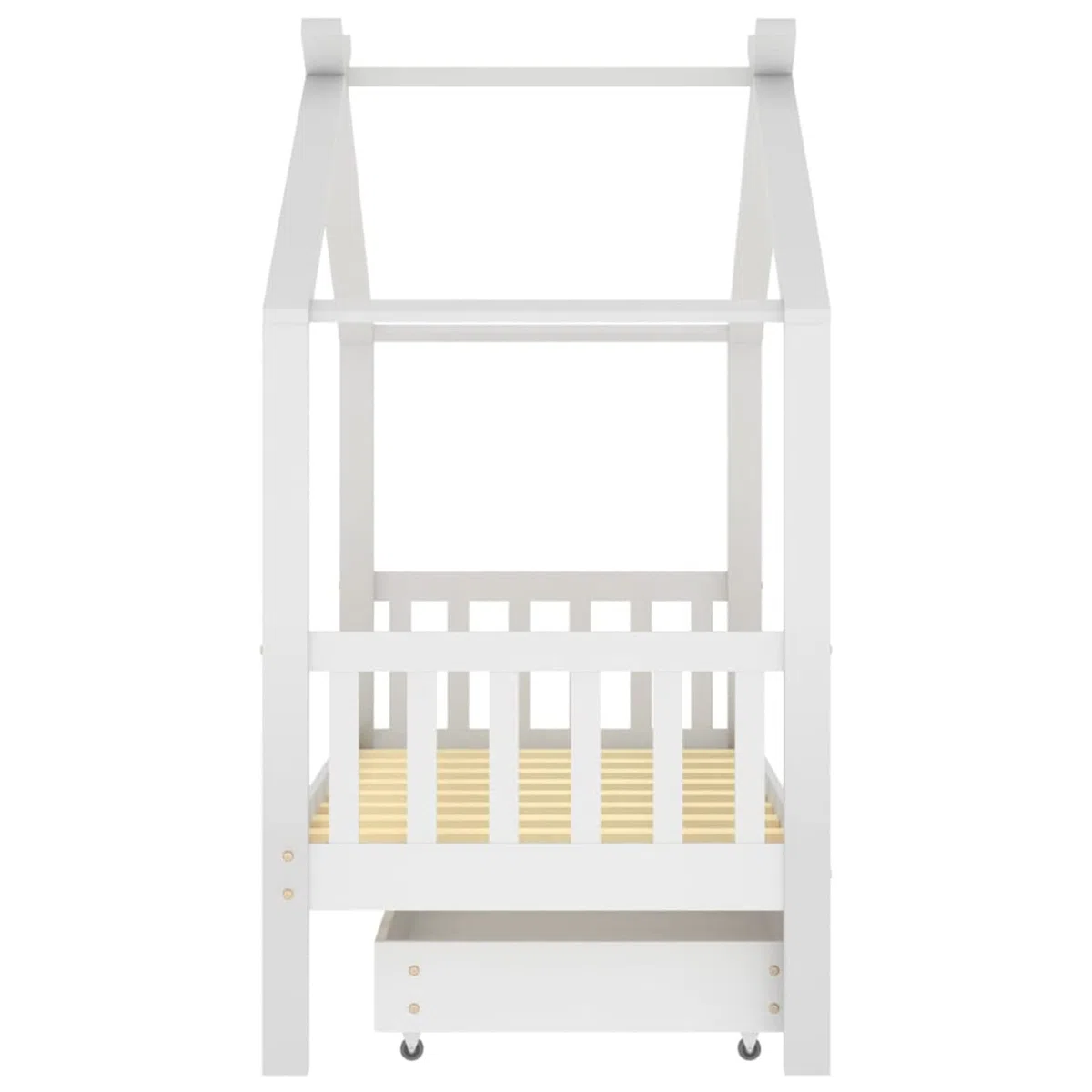 Chusui Kinderbett mit Schublade, Kinderbett, Hausbett, Kinder Bett, Betten, Weiß Massivholz Kiefer 80x160 cm