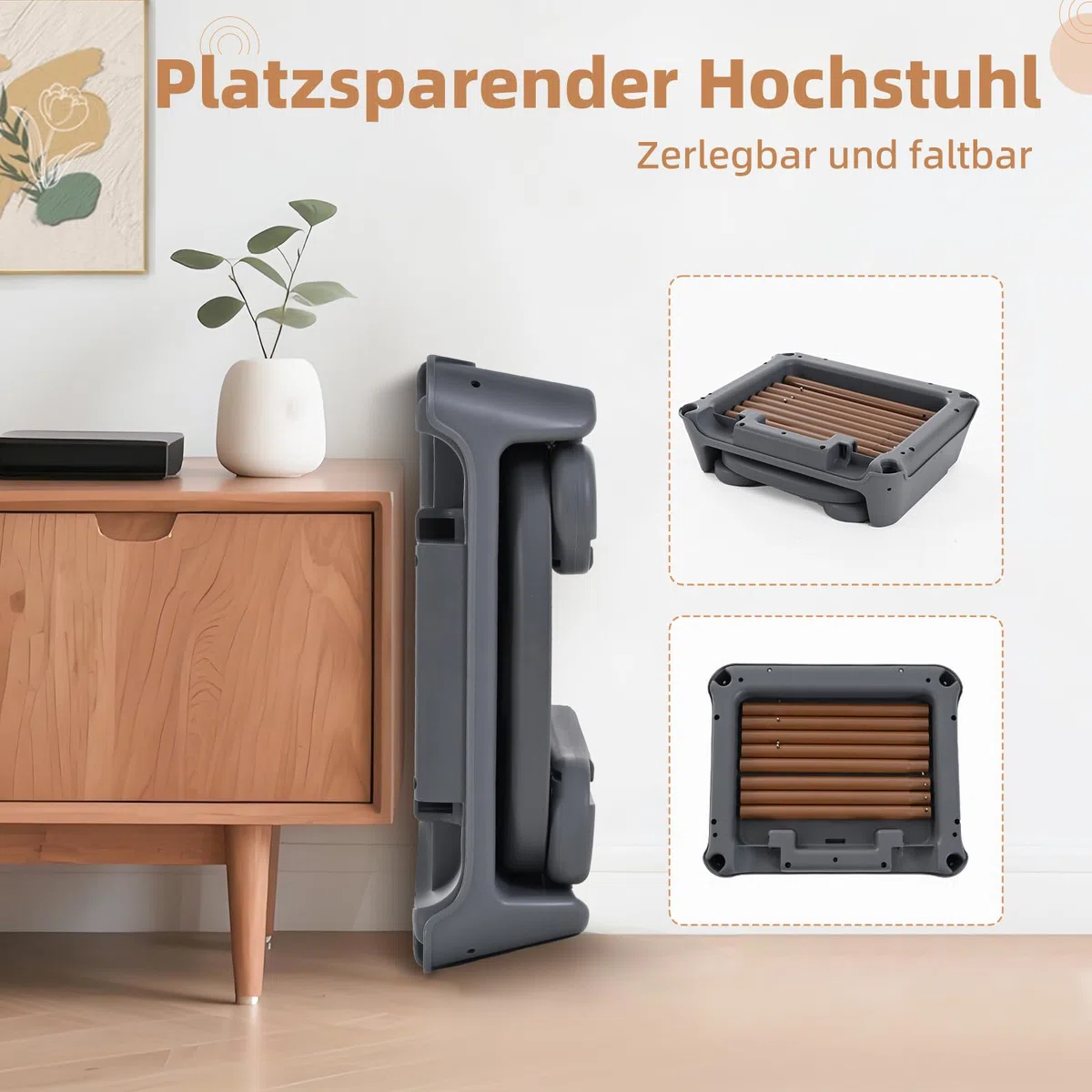 Hochstuhl Baby, Verstellbare Umwandelbare 3 in 1 Kinderhochstuhl, Tragbare Kompakte Baby Kleinkind Fütterung Stuhl Reise Hochstuhl Booster für Kleinkind, von 6 Monaten bis 3 Jahren (dunkelgrau)