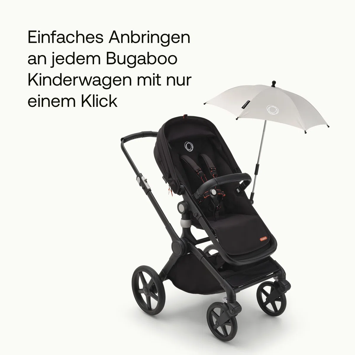 Bugaboo Sonnenschirm+, kompatibel mit allen Bugaboo Kinderwagen, mit UPF 50+ Schutz gegen UV-Strahlen, große Schattenfläche, Verbindung mit einem Klick & leicht verstellbarer Mechanismus, Fresh White | mit UPF 50+ UV Schutz, große Schattenfläche, Verbindu