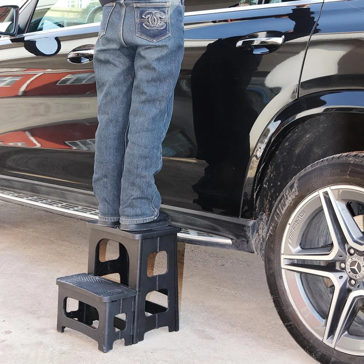 Zusammenklappbarer Tritthocker Leichte, Breite Zweistufige Trittleiter | Belastbar Bis 113 Kg Küchen-Trittleiter, Küche, Badezimmer, Büros, Bibliothek, Innen- Und Außenbereich