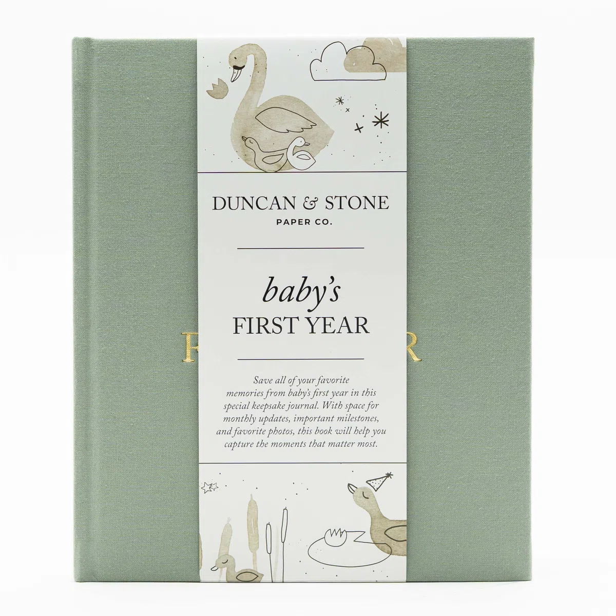 Duncan & Stone Baby-Erinnerungsbuch und Fotoalbum | Baby-Geschenk für frischgebackene Mutter | Meilenstein-Scrapbook für werdende Mutter | Erstes Jahr Tagebuch für Neugeborene (Salbeigrün)