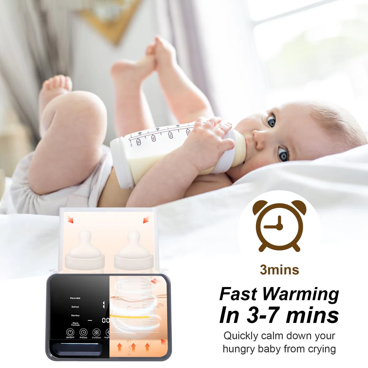 Flaschenwärmer Baby 9 in 1 Sterilisator für Babyflaschen - Babykostwärmer mit Temperatur - für 2 Flaschen mit LCD Display BPA-freier Fast Babynahrungsheizung Auftauen Voreinstellungen (Doppelflasche)