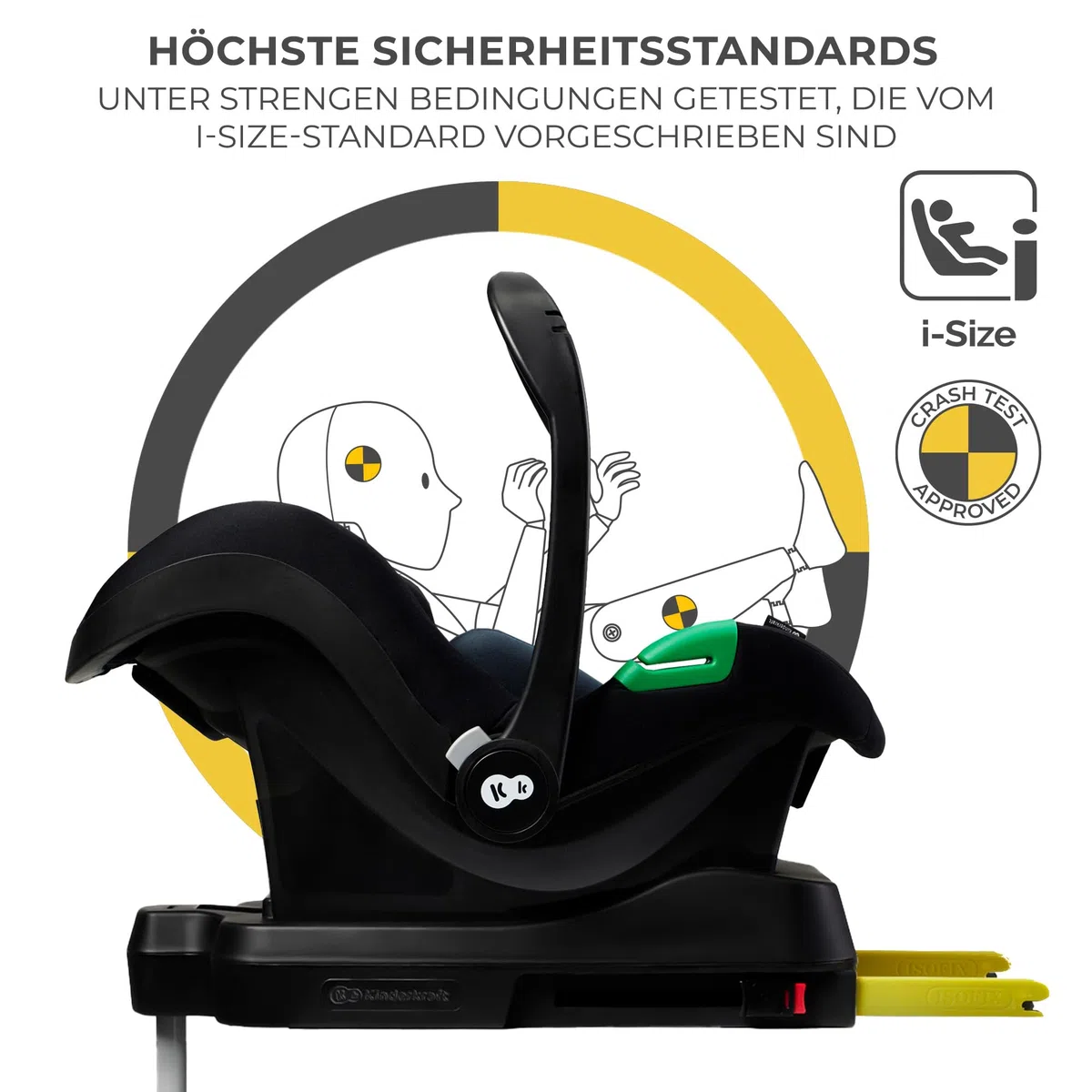 Kinderkraft MINK PRO i-Size 40-75 cm Babyschale, Kindersitz mit isofix MINK FX-Basisstation, Autositz von geburt Gruppe 0+, Verstellbare Kopfstütze, Einsatz für die Jüngsten im set, Schwarz