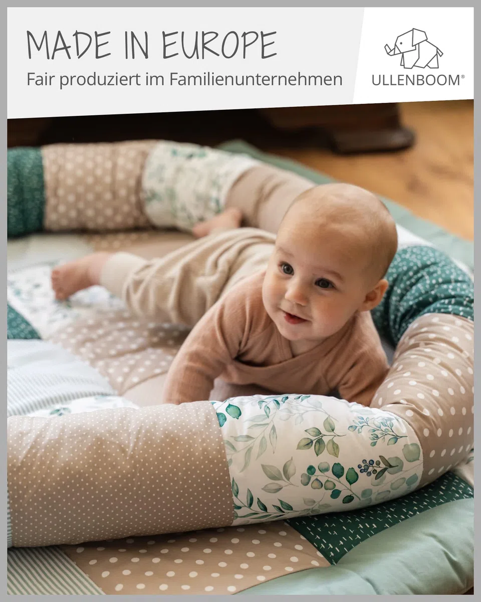 ULLENBOOM Baby Kuschelschlange 300x13 cm Sandblume (Made in EU) - Kuschelschnecke in vielen Farben und Größen, Bezug: 100% Oeko TEX Baumwolle