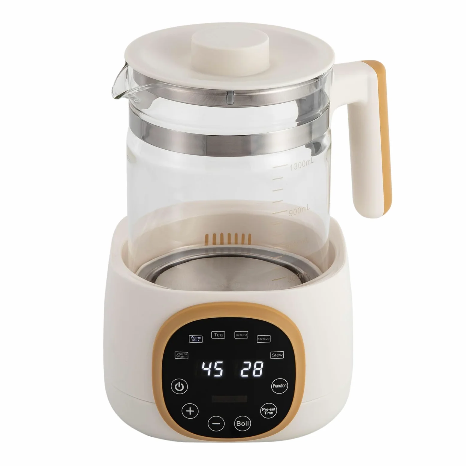 Wasserkocher mit Temperatureinstellung, Baby Flaschenwärmer mit LED-Digitalanzeigen 72h Warmhalten Babykostwärmer, 600W, 1.3L