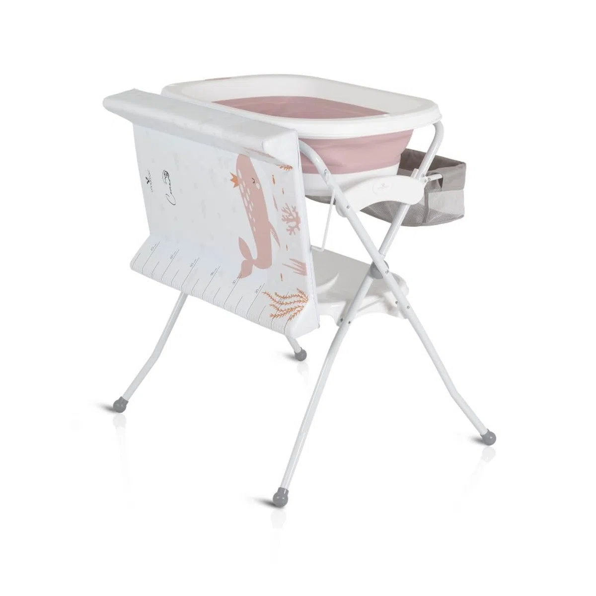 Cangaroo Babywanne Wickeltisch Como 2 in 1 faltbar, Wickelauflage, Zubehörfach rosa