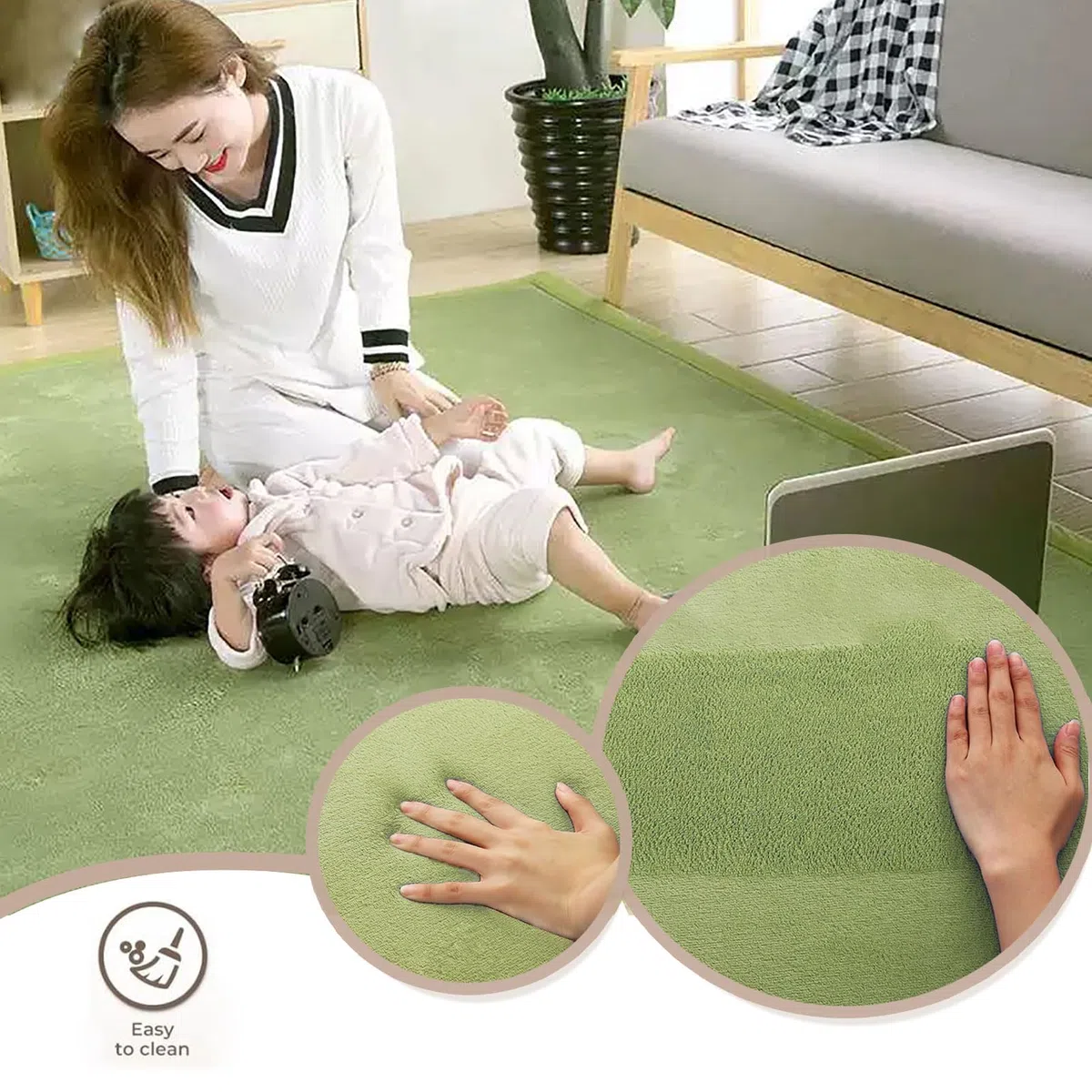 Teppich Für Kinderzimmer, Baby-Krabbelmatte 130 x 130 cm Krabbelmatte Kinderteppich 2cm Dicke Korallensamtteppich als Krabbeldecke fürs Kind, Yogamatte Tatami-Matte spielteppich und Übungsauflage