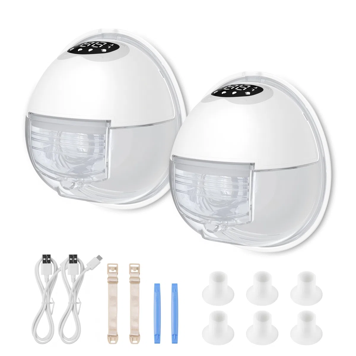 Milchpumpe Elektrisch tragbare, Elektrische Milchpumpe Handsfree 4 Modi, 12 Stufen, komfortabler Flansch, Starke 300 mmHg Saugleistung, leise abpumpen mit Ersatzzubehör im Lieferumfange (2 Packs)