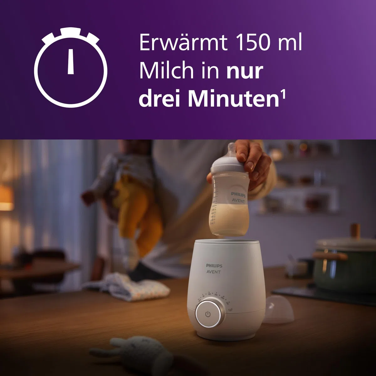 Philips Avent Premium-Fläschchenwärmer SCF358/00 mit intelligenter Temperaturregelung, Wasserbadtechnologie, automatischer Abschaltung