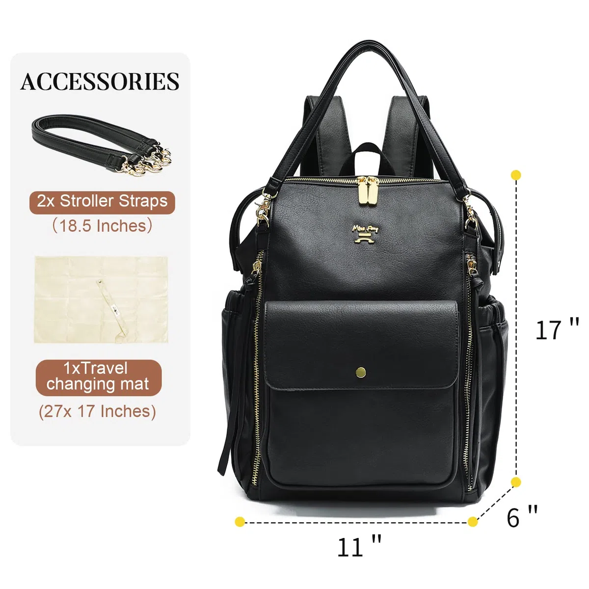 MISS FONG Baby-Wickeltasche, Rucksack, Wickelrucksack, Leder, Wickeltaschen mit Wickelunterlage, Babytaschen für Mama und Papa, mit Kinderwagengurten, isolierten Taschen
