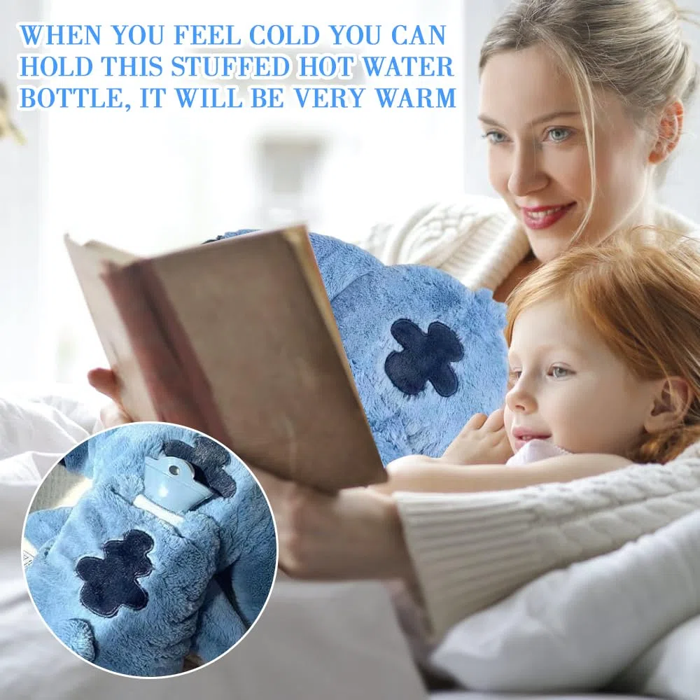 Lotvic Fluffy Wärmflasche, 500ML Wärmflasche Klein, CartoonWärmflasche mit Bezug, Abnehmbare und Waschbare Wärmflaschen, Plüsch Heißwasserflasche für Baby Kinder und Erwachsene