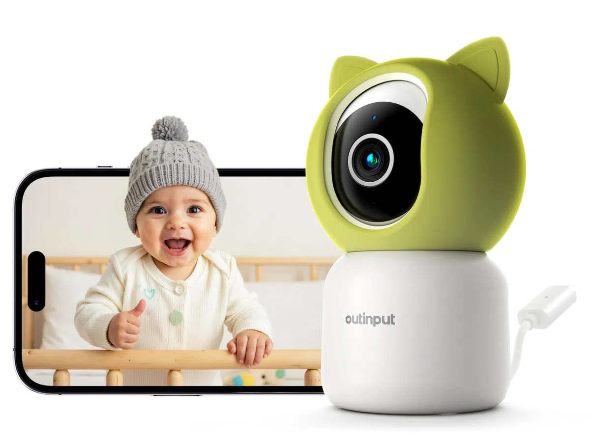 Outinput 2K/4MP WLAN Babyphone mit Kamera App, 360° Baby Monitor with Camera, Fütterungserinnerung, Schlaflieder, Farb-Nachtsicht,2-Wege-Audio, Nachtsicht, Bewegungs/Weinen/Temp/Feuchtigkeitserkennung
