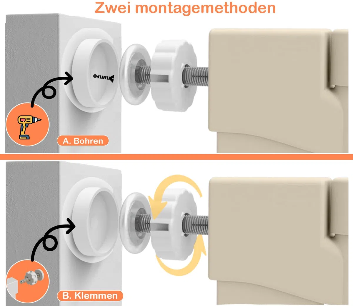 Treppenschutzgitter ausziehbar ohne Bohren - Türschutzgitter 96cm Beige | Türschutzgitter ohne Bohren für Babys, Kinder & Haustiere, Sicherheitsgitter, Kinderschutzgitter für Treppen & Türen