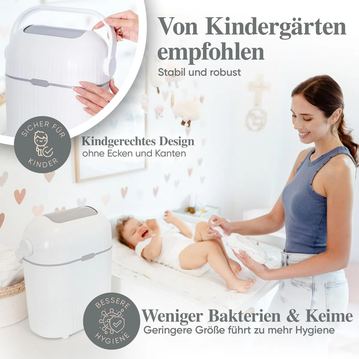 Windeleimer Geruchsdicht 9L I Kleiner Wickeltisch Windel Mülleimer - Windelmülleimer ohne Nachfüllkassetten | Geruchsdichter Wickeleimer Diaper Bin [Neuer verbesserter Drehmechanismus]