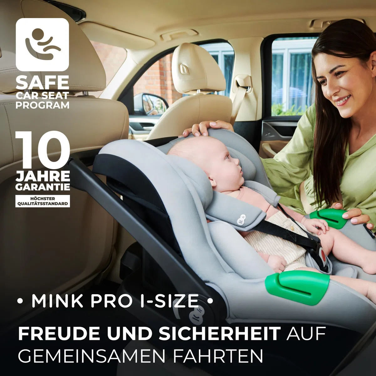 Kinderkraft MINK PRO i-Size 40-75 cm Babyschale, Kindersitz mit isofix MINK FX-Basisstation, Autositz von geburt Gruppe 0+, Verstellbare Kopfstütze, Einsatz für die Jüngsten im set, Schwarz