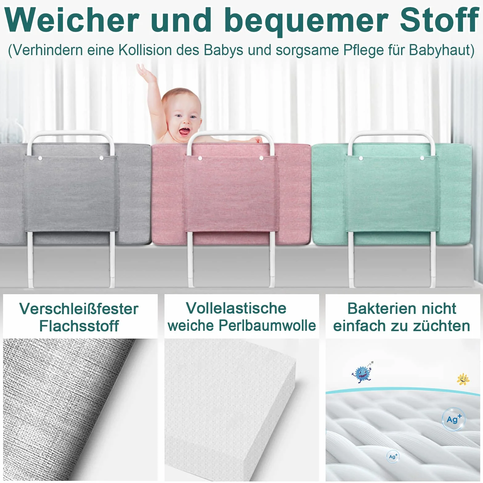 UISEBRT 3 Stück Bettgitter 50cm Rausfallschutz Bett, Bettschutzgitter für Kinder 5-Loch Höhenverstellbar Kinderbettgitter Sicherheitsschutz für Kleinkinder, Babys und Kinder, 150cm, Grau