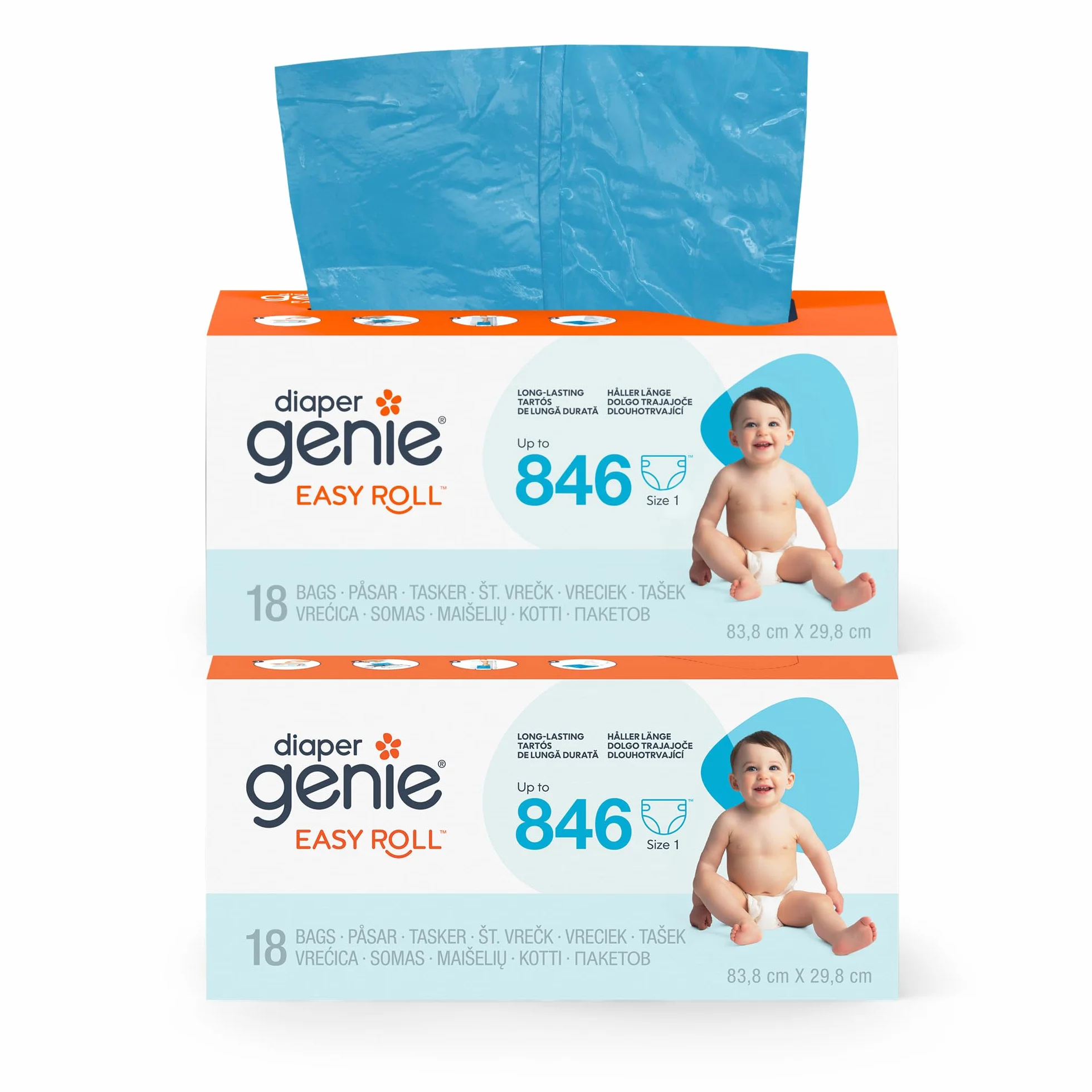 Diaper Genie - 2er-Pack Original Easy Roll Nachfüllungen 2x18 Beutel kompatibel mit Diaper Genie Platinum Windeleimer - Geruchsdicht & stabil. Für 10 Monate Windeln."