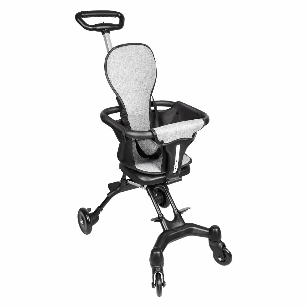 Kompakter Kinderwagen - Bis zu 25 kg, Neigbar, Faltbar mit Getränkehalter, Regenschutz, Sonnenverdeck (UPF 50+) und Einkaufskorb XL - 30 * 55 * 86,5 cm - Grau + Schwarz