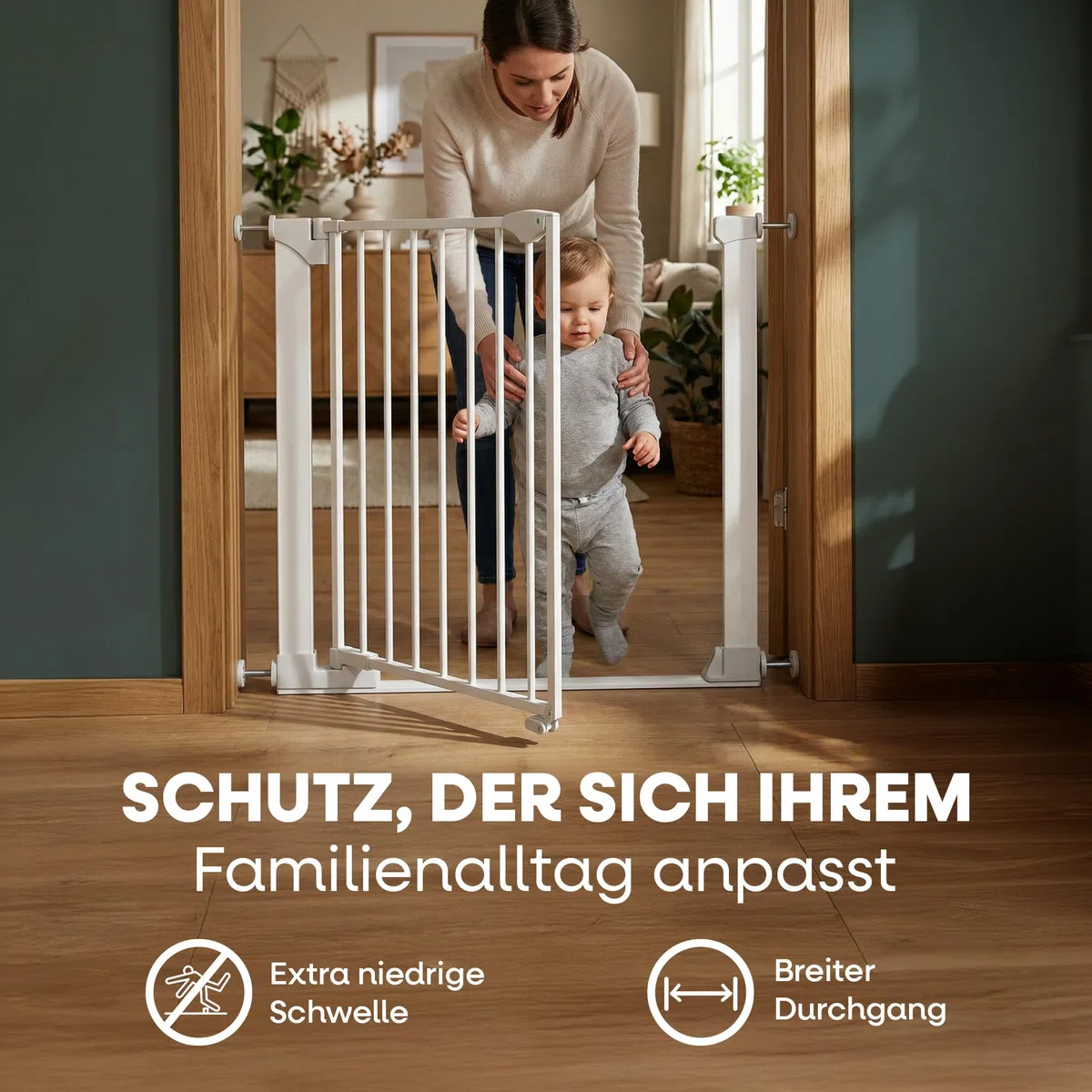 Safetots SafeStep Treppenschutzgitter ohne Bohren Weiß – Maximale Sicherheit für Babys & Haustiere – Visuelle Schließkontrolle – Beidseitig öffnend – Komfortables Tür- & Treppengitter 68cm - 75cm