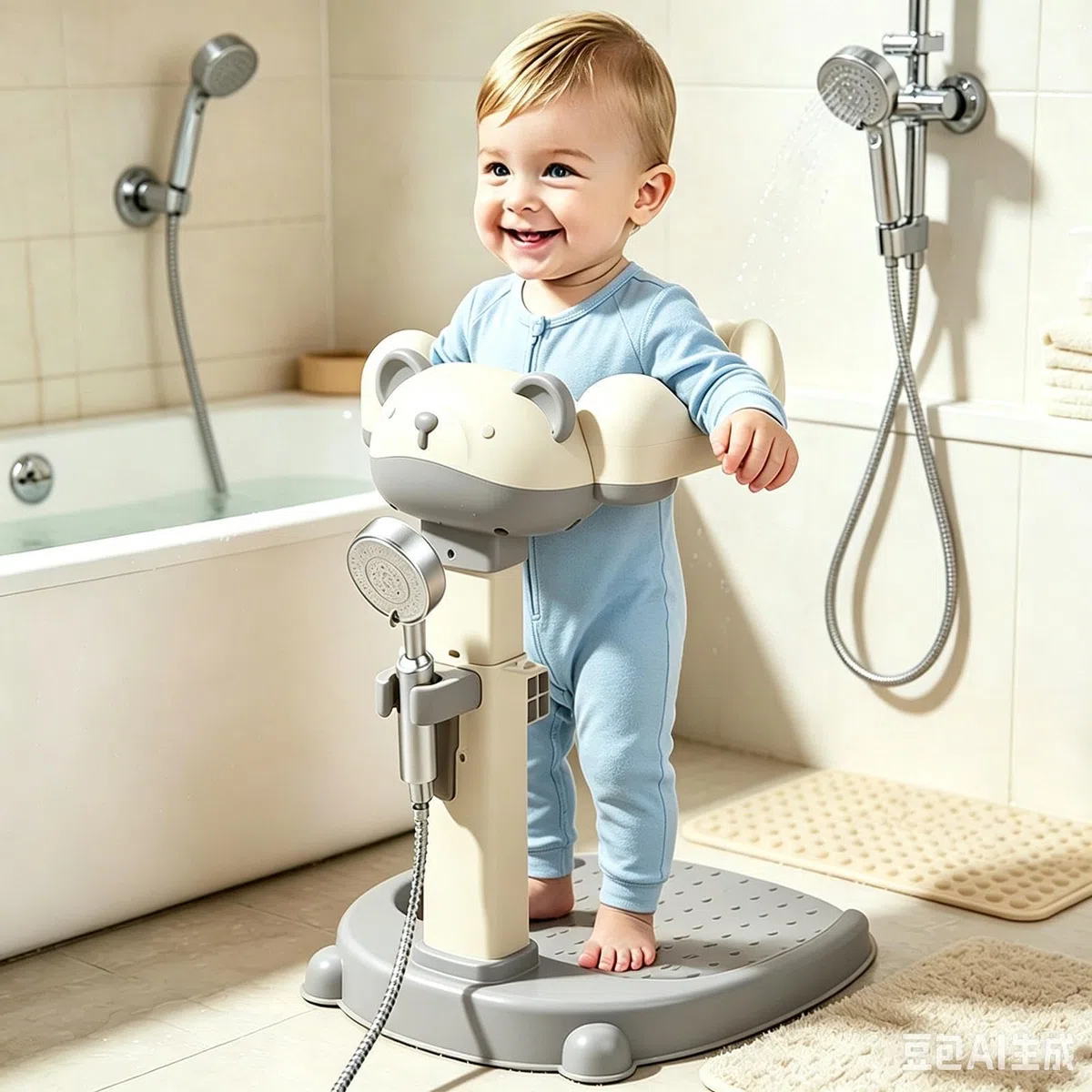 Kinder Duschständer Rutschfeste 2-in-1 Sitzbank Abnehmbar | Duschhilfe Badesitz für Badewanne Badezimmer Zuhause Studentenwohnheim Hotel Wickeln