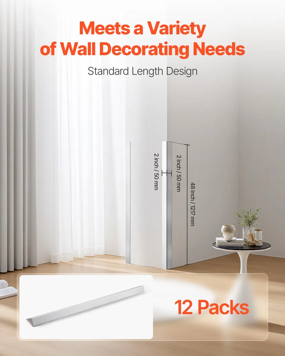 VEVOR Kantenschutz für Wand, aus Aluminiumlegierung, 50x50x1217 mm, 12er-Pack Eckenschutz im 90-Grad-Winkel in L-Form, mit 3M Klebeband, ideal für Zuhause, Büro & öffentliche Räume