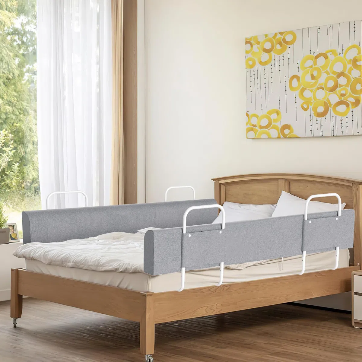 3X Bettgitter 150cm Bettschutzgitter 5-Loch Höhenverstellbar DlY Verformbar Bettkantenschutz Weich Rausfallschutz Kinderbettgitter für Kinder und Baby, Grau