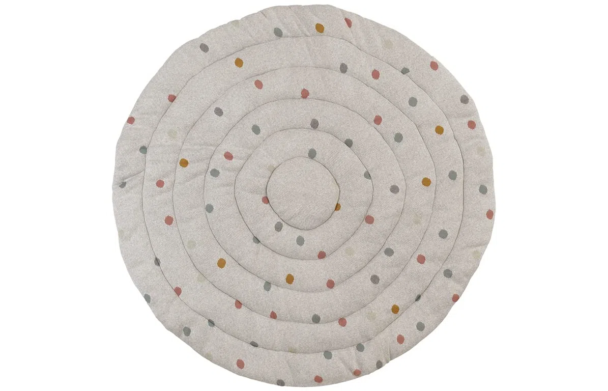Kindsgut Krabbeldecke Baby rund 120 cm, Baumwolle, Punkte Grau | Gepolsterte Spieldecke 5 cm ab Geburt, OEKO-TEX, Krabbelmatte für Motorik und Bauchlage, waschbar, rollbar, Unisex