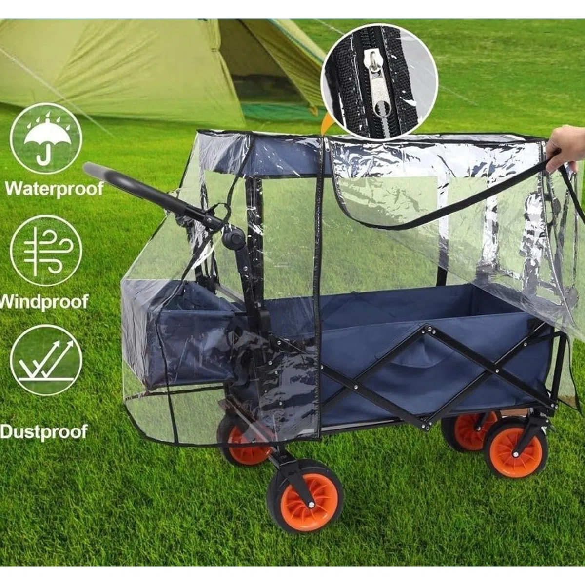 Bollerwagen Regenverdeck Transparent Regenschutz für Bollerwagen Kinder Regenabdeckung für Handwagen Faltbare Strand RegenschutzhüLle Verdeck für Bollerwagen Falt(Size:Regenschutz 2pcs,Color:Schwarz)