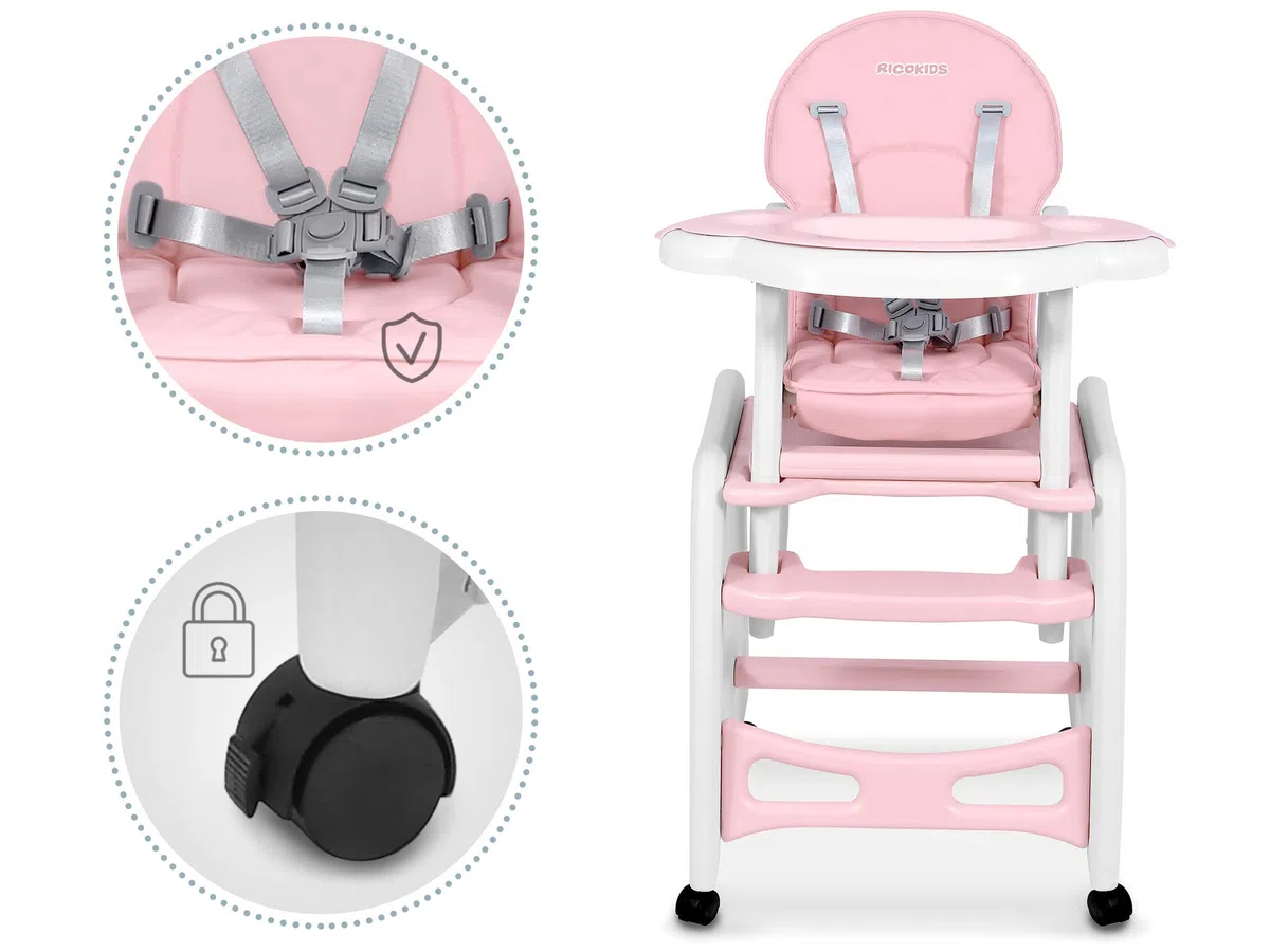 Ricokids Sinco Kinderhochstuhl Mitwachsender Multifunktions Hochstuhl 5in1 Tisch Babystuhl Regulierbar Schaukelfunktion Rosa