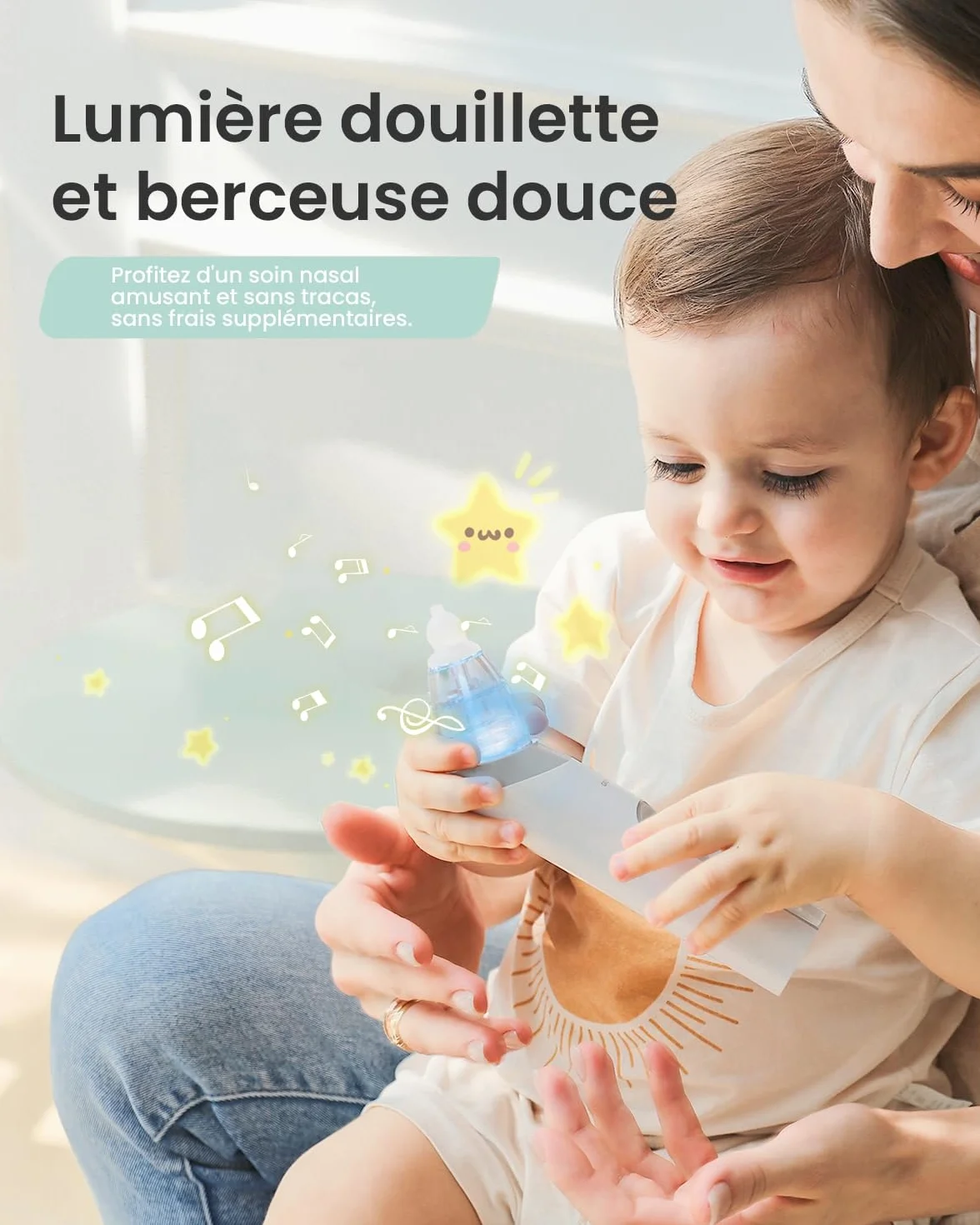 Nasensauger Baby | Nasensauger Baby Elektrisch| Nasensauger Baby Staubsauger Wiederaufladbar, Mit 3 SaugstäRken Musik & Licht Funktion Und 3 GrößEn Silikon Tipps z