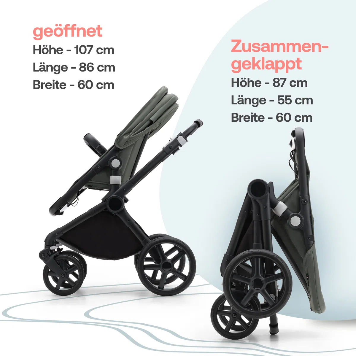 Bugaboo Fox Cub Kinderwagen für jedes Gelände, leichter stabiler Kinderwagen, strapazierfähiges Design, extragroßes Sonnendach, selbststehend faltbar, Desert Beige