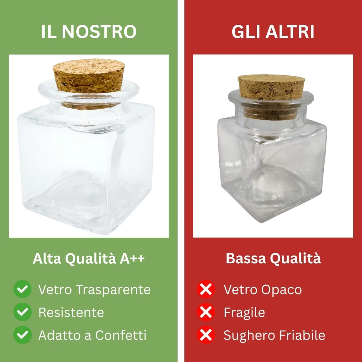 Doni Bomboniere 40 quadratische Gläschen 6x4x4 Konfetti-Behälter Korkverschluss Glasgefäße transparent hohe Qualität personalisierbar Basteln Hochzeit Taufe Geburt Firmung Kommunion Abschluss
