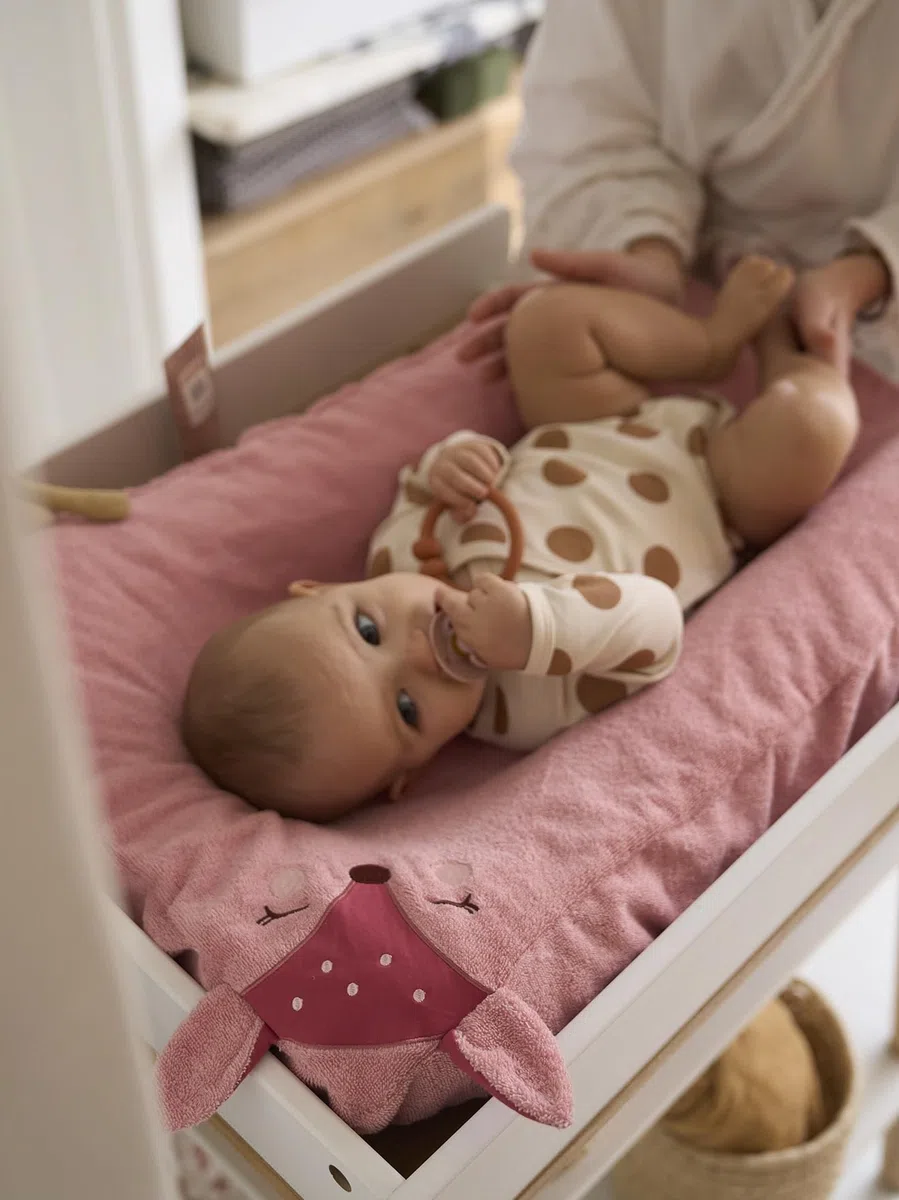 VERTBAUDET 2er-Set Frottee-Schonbezüge für Baby Wickelauflage dunkelrosa reh