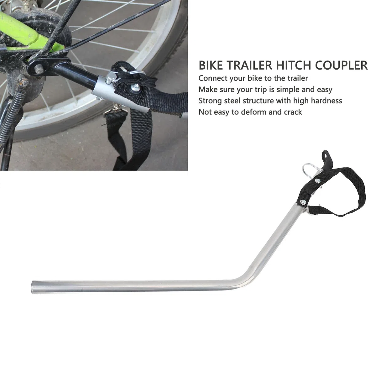 Fahrradanhängerkupplung, 740 Mm Stahlkupplungsadapter, Oxidationsbeständige Lackkupplung für Camping, Kinder, Haustiere und Outdoor-Abenteuer