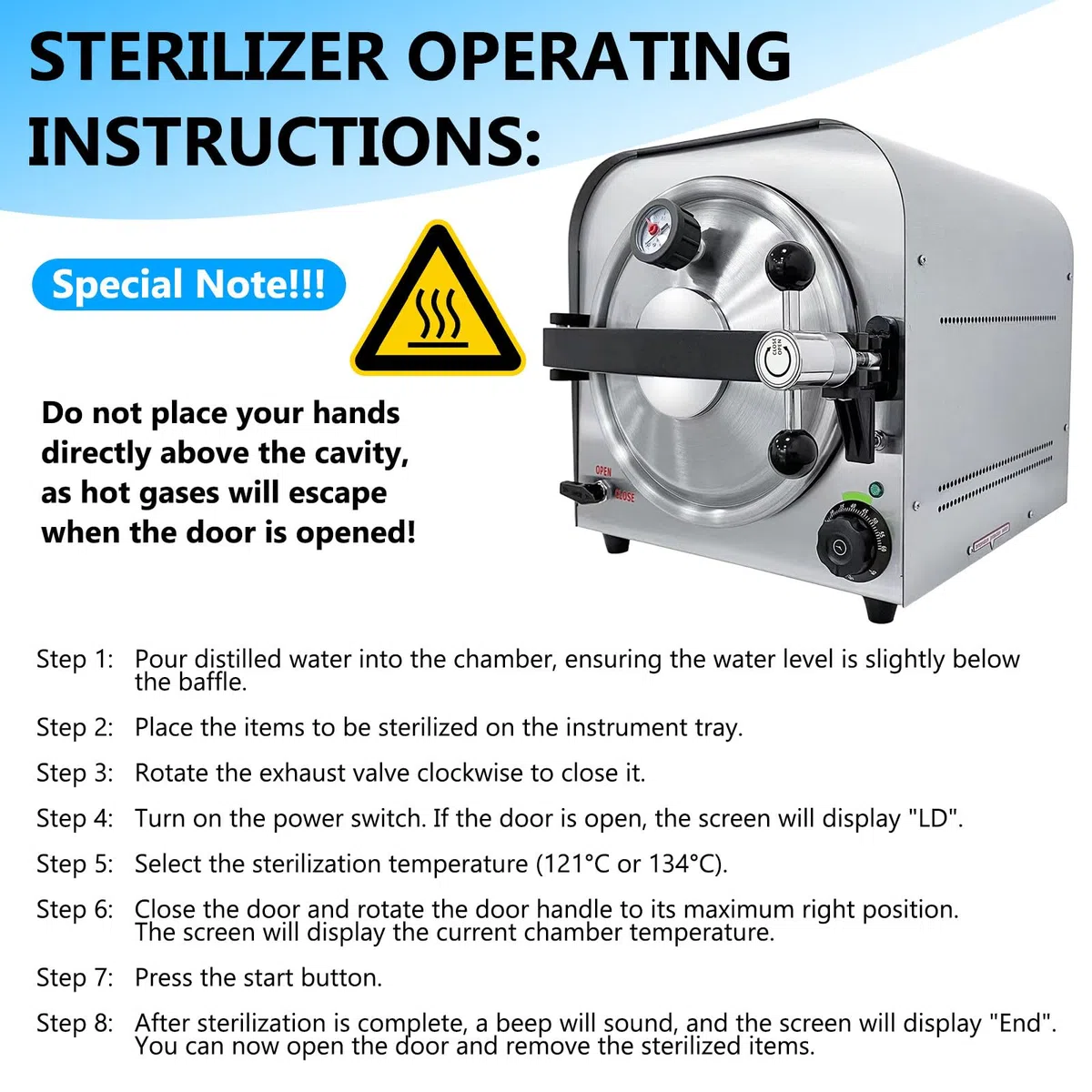 Autoklav-Dampfsterilisator mit Digitalanzeige und Überhitzungsschutz, zwei Temperatureinstellungen für Sterilisationsbedürfnisse